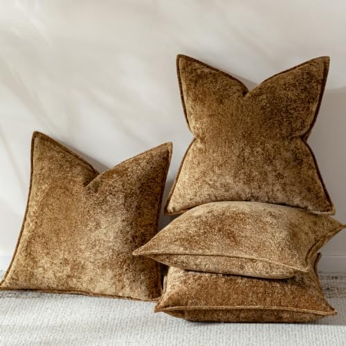 a moment Throw Pillow Covers 26X26 Inch 4 Packs,Soft Velvet Decorative Pillow Cases with 3D Ice Flower,Texture Modern Accent Cushion Covers for Sofa Couch Home Decor Golden Brown - Image 7