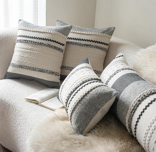 Cethom Boho Lumbar Pillow Covers 14x36 Inch Long, Black Textured Decorative Couch Pillow Cases for Farmhouse Home Decor, Accent Cushion Cover for Sofa, Bed, Living Room, Bedroom, Pack of 1 - Image 2