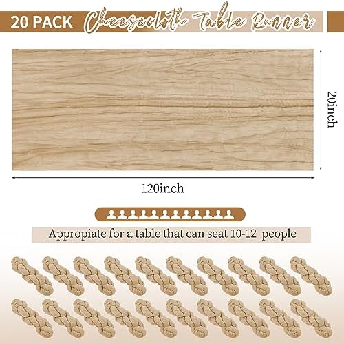 20 Pack Beige Table Runner 10Ft Cheesecloth Table Runner Boho Gauze Cheese Cloth Table Runners Romantic Long Sheer Fabric Table Runners for Wedding Party Bridal Shower - Image 2