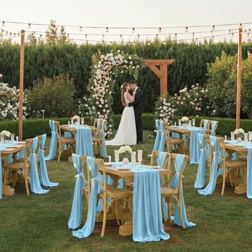 MDS Pack of 5 | Aqua Blue | 14ft Chiffon Table Runner 29x170 Inches Long Romantic Rustic Sheer Gauze Runner for Wedding Bridal Shower Birthday Banquets Engagement Spring Easter Boho Decorations - Image 2