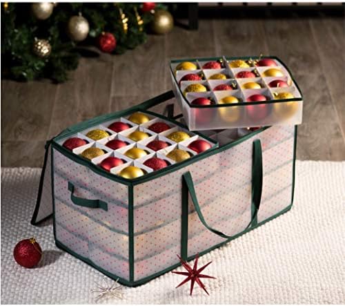 ZOBER Christmas Ornament Storage Box Plastic - Stores 128 3" Ornaments with Individual Trays - Ornament Organizer Storage Box, Durable Christmas Containers Holder - Green - Image 2