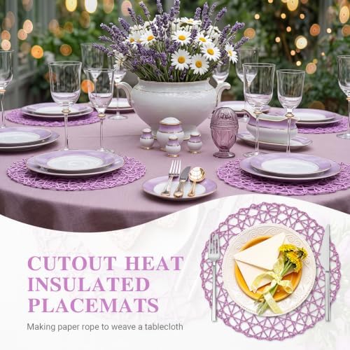 Threehoney Paper Braided Round Placemats, Set of 24, Purple, 13 in - Image 4