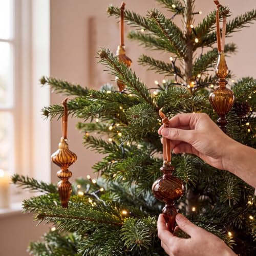 12 Pcs Vintage Glass Finial Christmas Ornaments, Dark Brown - Image 3