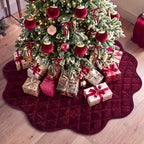 48 Inches Quilted Christmas Tree Skirt, Thick Rustic Trees Skirt, Burgundy - Image 4