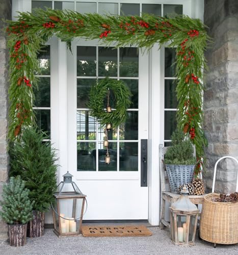 Hollyone 9FT Norfolk Pine Garland Real Touch Winter Pine Garland with Red Berry Christmas Garlands Artificial Greenery for Table Mantle Wall Indoor Outdoor Mantle Holiday Christmas Home Decor - Image 7