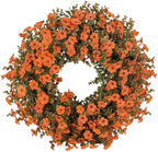 26 Inch Fall Wreath for Front Door, Autumn Harvest Wreaths with Eucalyptus Leaves, Orange Mums, Artificial Wreath for Indoor Outdoor Porch Home Thanksgiving Farmhouse Decorations by LittleGlee