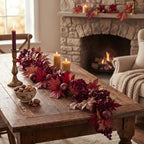 XunYee 6 ft Burgundy Fall Garland with Apples Hydrangea Maple Autumn Wreath - Image 5
