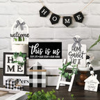 Two Tiered Tray with 11 Pcs Wooden Signs Decor, Plaid Style - Image 5