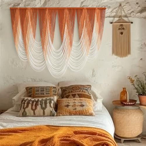 Macrame Wall Hanging Orange Boho Dip Dye Fiber Art Craftsmanship 57"W*41"L - Image 3