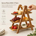 3 Tier Acacia Wood Serving Tray, Tiered Food Display Stand, Detachable Stable Pyramid Tray for Cupcake, Cheese, Fruit, Dessert, Great for Dinner Party & Tabletop Decoration - Image 3