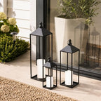 LED Lanterns Decorative Indoor&Outdoor, 23’’ 19’’ 13’’ Large Black Candle Lanterns Set with 3 Flameless Candles, Metal Holders for Porch, Patio, Garden, Home, Fireplace, Decorations Decor - Image 2