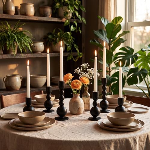 Mumufy 12 Pcs Wooden Candle Holders, Wood Taper Candlestick Holders Vintage Rustic Farmhouse Mid Century Candle Stand Set for Table Centerpiece, Wedding, Dining Table, Mantel and Home Decor (Black) - Image 5