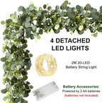 4 Pack Artificial Eucalyptus Garland with LED String Lights, 6FT DIY Lighted Faux Greenery Vines, Silk Fake Leaves for Wedding Table Runner, Fireplace Mantle, Battery-Operated - Image 5