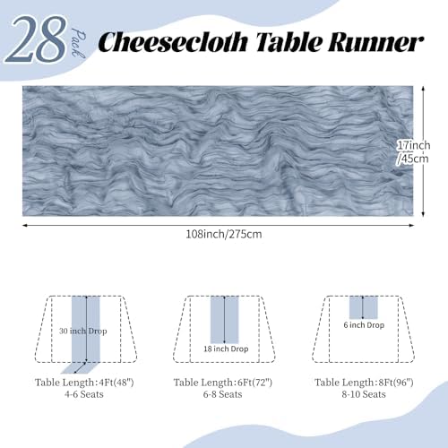 28 Pack Dusty Blue Cheesecloth Table Runner 17x108 Inch Semi Sheer Boho Gauze Cheese Cloth Fabric Table Runners, for Wedding Party Baby Shower Birthday Home Decor Garden Farmhouse - Image 2