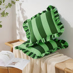 MONDAY MOOSE Decorative Throw Pillow Covers, Set of 2 Water-Resistant Striped Design with Ruffle Edge for Outdoor/Indoor Use, Pillow Inserts Not Included (18x18 inch, Green/Light Green) - Image 2