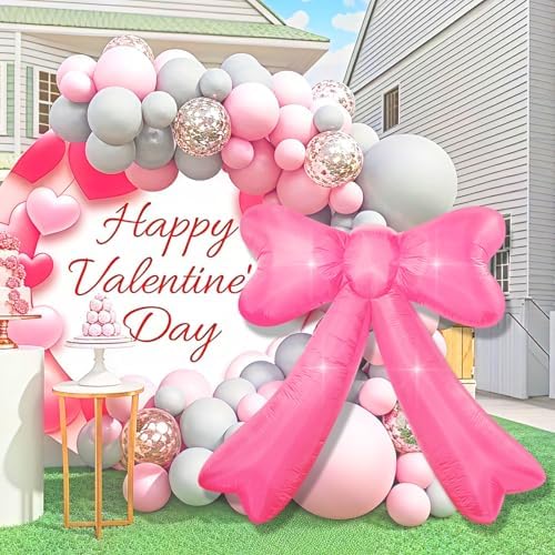 Mother's Day,Birthday,Valentine's Day,Wedding Inflatables Pink Bow Lighted Yard Lawn Inflatable Decoration with Built-in Fan and Ropes Holiday Party Decor, Valentine‘s Day Decor (7FT-Pink Bow) - Image 5