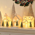 Ceramic White Christmas Village Houses, Light Up Porcelain Village Houses by AOMOONOA