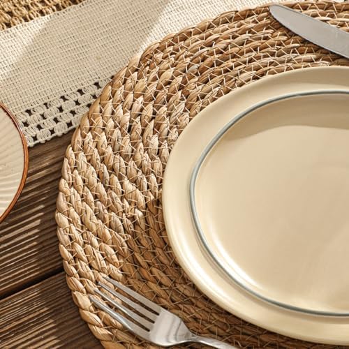 13.8'' Round Woven Placemats Set of 8, Boho Wicker Chargers, Terrekraft - Image 5