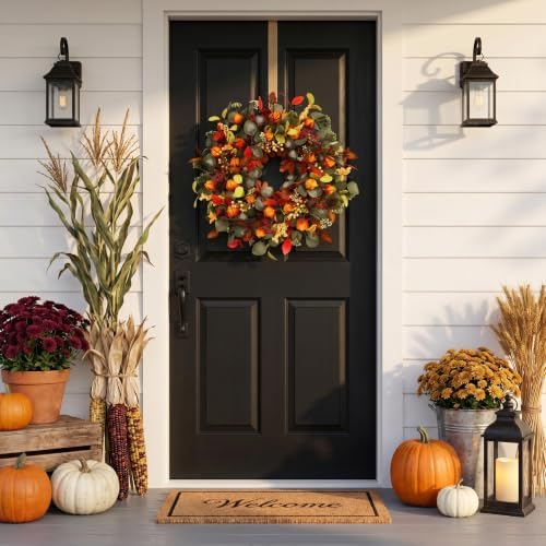 Fall Eucalyptus Lantern pods Wreath 22 Inch Front Door Decor - Image 2