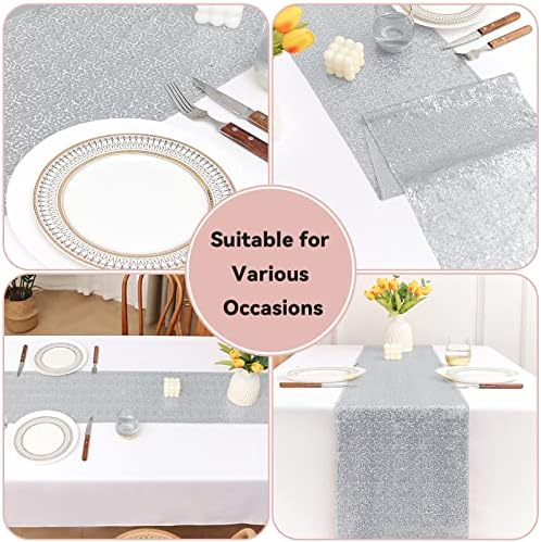 Sugargirl 10 Packs 12 x 72 inches Sequin Table Runner, Glitter Silver Table Runner for Birthday Party Supplies Wedding Holiday Celebration Event Decorations - Image 6