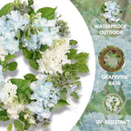 Spring Wreath Artificial Hydrangea Eucalyptus 20IN, Light Blue White Green, Spring Easter Summer Front Door Wall Décor - Image 5