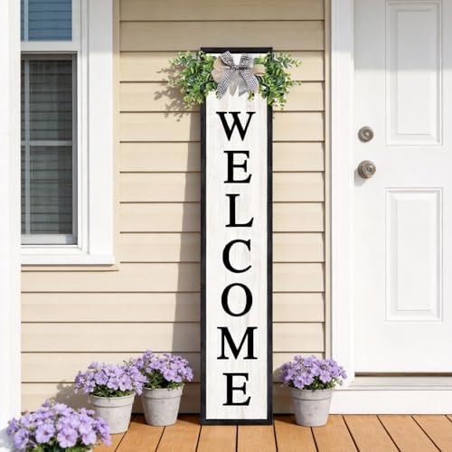 Welcome Sign for Front porch Standing 45"X9" Double-Sided Wood Frame Outdoor Tall Welcome Signs Vertical Decor for Farmhouse Rustic Home Modern Outside Front Door Wall Decorations - Image 4