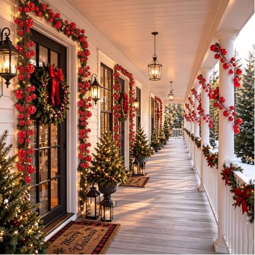 2 Pcs 15 ft Christmas Ball Ornament Garland, Red - Image 6