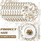 100 Pcs Brown Floral Paper Placemats with Scalloped Edges 15 Inch Chinoiserie Paper Table Mats Vintage Floral Place Mats for Dining Parties Weddings Holidays Table Decorations - Image 2