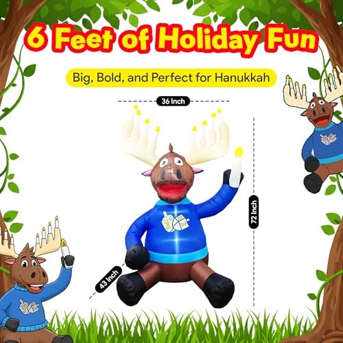 Macabee Moose 6 FT Inflatable Hanukkah Decorations – Blow Up Hanukkah Decorations for Outdoor Use, Hanukkahs Inflatables Outdoor with LED Lights, Festive Hanukkahs Yard Decor for Home, Garden, Patio - Image 2