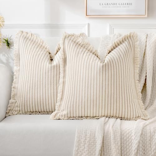 MIULEE Khaki Striped Euro Decorative Throw Pillow Covers, 26x26 by MIULEE