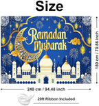 Mocsicka Ramadan Mubarak Decorations Backdrop Blue Gold Muslim Ramadan Kareem Banner Eid Mubarak for Home Muslim Party Supplies (Blue, 8x6ft) - Image 5