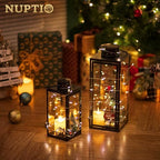 NUPTIO Lanterns Decorative Indoor Black, 9.5 & 13.8 inch Tall Lantern - Image 2