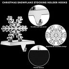 URATOT Pack of 4 Christmas Stocking Holders Snowflake Stocking Hangers Mantel Stocking Hooks for Christmas Decoration, Silver - Image 3