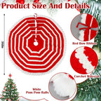 Soulchen 36 Inch Red White Crochet Christmas Tree Skirt with Pom Trim - Image 2