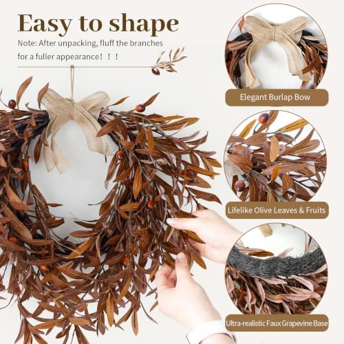 Fall Olive Wreaths for Front Door,22'' Autumn Front Door Wreath Home Decor - Image 5