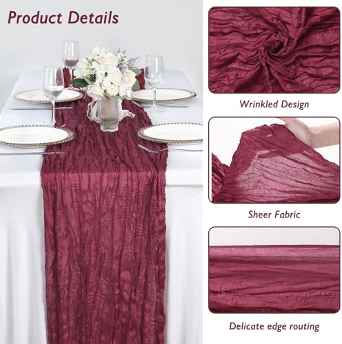 6 Pack Burgundy Red Cheesecloth Table Runner 120 Inch Boho Wedding Decor - Image 3