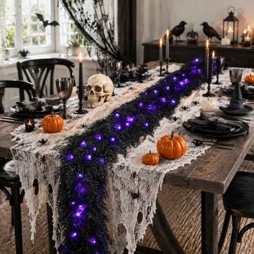 9FT Black Halloween Garland with Lights Realistic Prelit Christmas Garland - Image 6