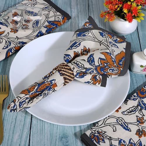 FINGERCRAFT Cloth Napkins Set of 8 Cotton Linen, 20x20 Inch, Summer Block - Image 4