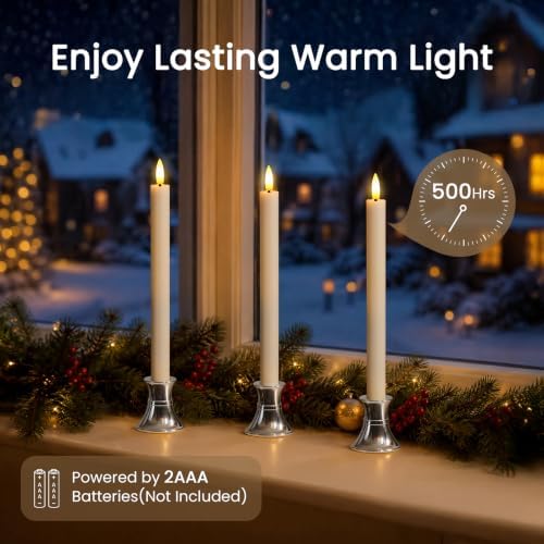 Flameless Taper Candles with Silver Holders & Sensor Dusk to Down - Image 6
