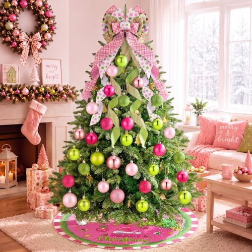 Gejoy 32 Pcs Pink and Lime Green Christmas Tree Decoration Set - Image 2