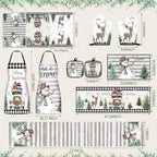 Bonuci 12 Pcs Christmas Kitchen Set Apron Table Runner Towel,Rustic Style - Image 3