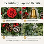 30Inch Large Christmas Wreath for Front Door with Bell, Red Roses & Berries - Image 4