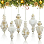 6Mercury Glass Finial Christmas Ornament 5.7"hanging, Gold White by PullCrease