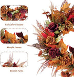 Fall Wreaths for Front Door 22 Inch Autumn Wreath with Burnt Orange Chrysanthemum Peonies Flowers Maple Leaves Farmhouse Fall Wreath for Outdoor Porch Window Thanksgiving Harvest Decor - Image 6