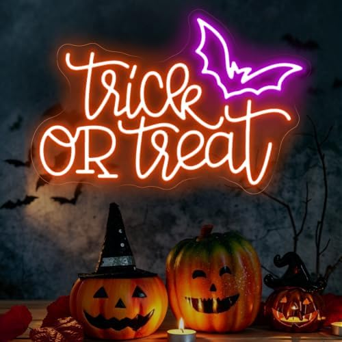 Trick or Treat Neon Sign, Halloween Bat LED Wall Decor Light 16.7x11 Inch by Unknown
