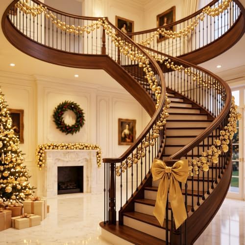 2 Pcs 15 ft Christmas Ball Ornament Garland, Gold - Image 4