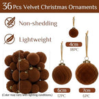 XmasExp 36PCS Velvet Christmas Ornaments Set Mixed Flocked Balls Ornaments Shatterproof Christmas Tree Decorations for Holiday,Party,Home(Brown) - Image 3