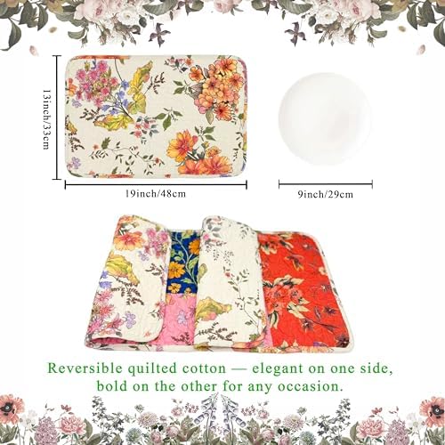 4-Piece Floral Patchwork Quilted Placemats, Original - Image 5