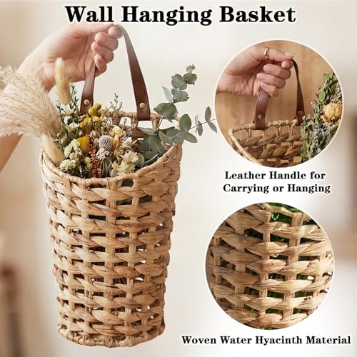 OwnMy Water Hyacinth Hanging Basket Woven Wall Basket for Planters, Flowers - Image 2