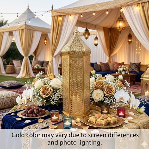 Vela Lanterns Decorative Indoor Gold Moroccan Floor Lantern, Extra Large - Image 2
